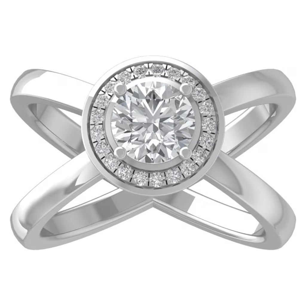 14K White Gold Lab Grown Diamond Halo Cross Ring Size 7.5 D28621