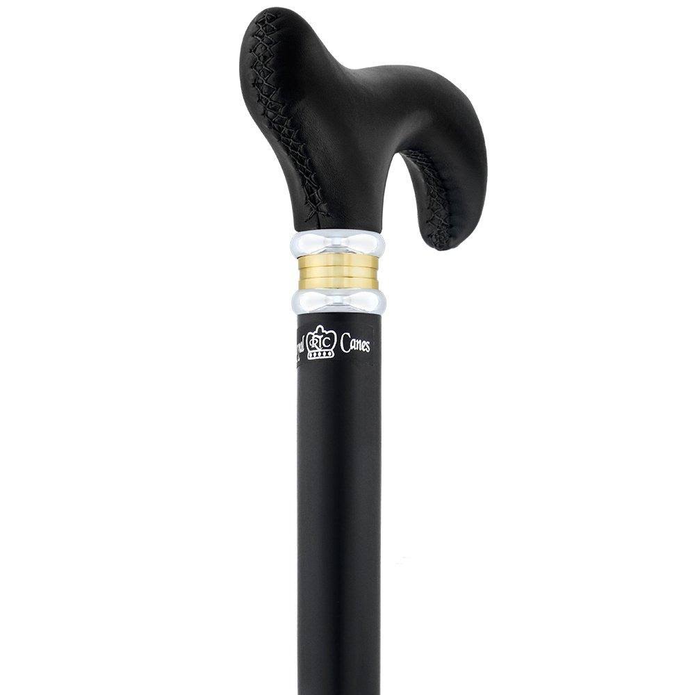 Black Leather Derby Walking Cane with Beechwood Shaft K367425