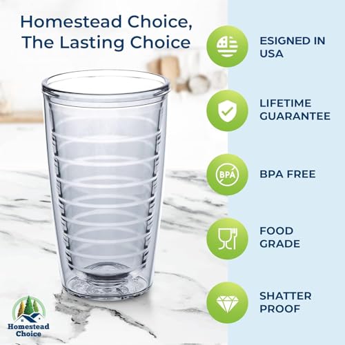 16oz Insulated Tumblers 4pack Double Walled Clear BPA-Free Dishwasher Safe F191505