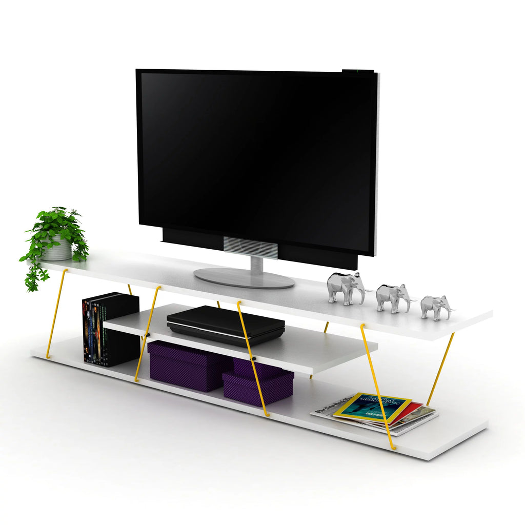 White Yellow 4 Shelf Metal Tv Stand O704