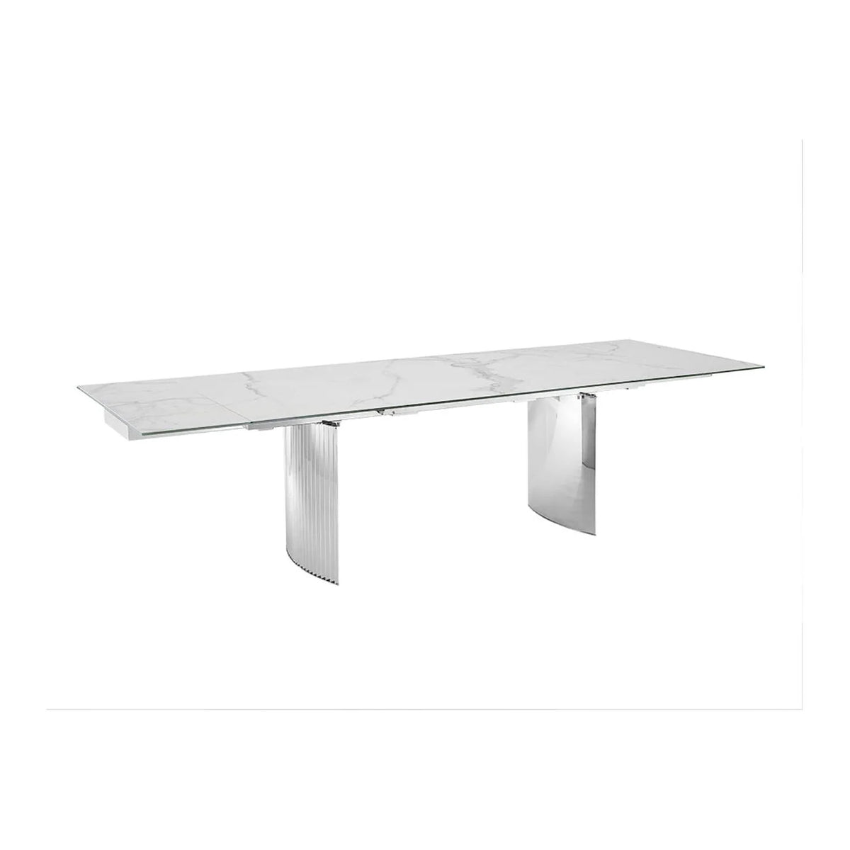 Dining Table with Stainless Steel Base and White Marbled Top J756936
