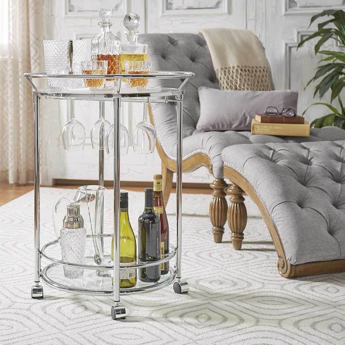 Chrome Metal Glass Top Bar Cart G538178