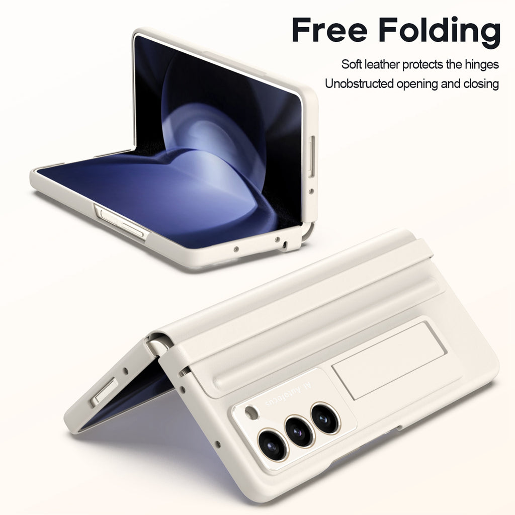 White Ultra Thin Magnetic Kickstand Case with Glass Screen Protector for Samsung Galaxy Z Fold 5 J59236