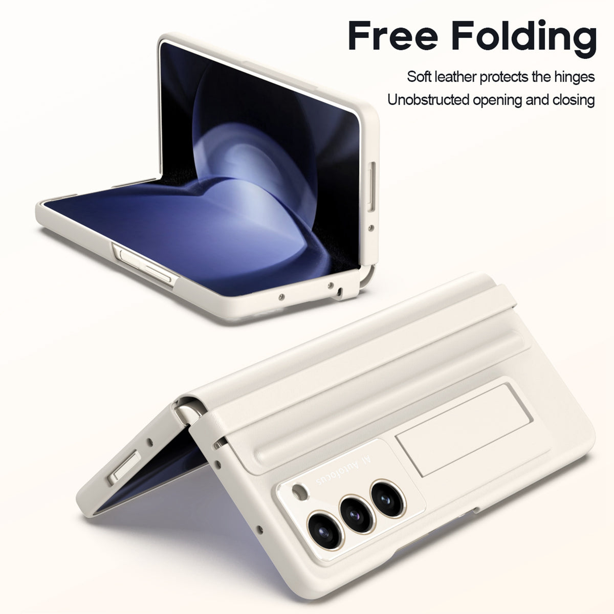 White Ultra Thin Magnetic Kickstand Case with Glass Screen Protector for Samsung Galaxy Z Fold 5 J59236