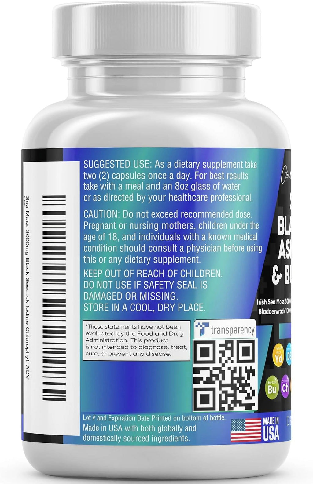 Sea Moss Black Seed Oil Ashwagandha Turmeric Bladderwrack Burdock Vitamin C D3 R153
