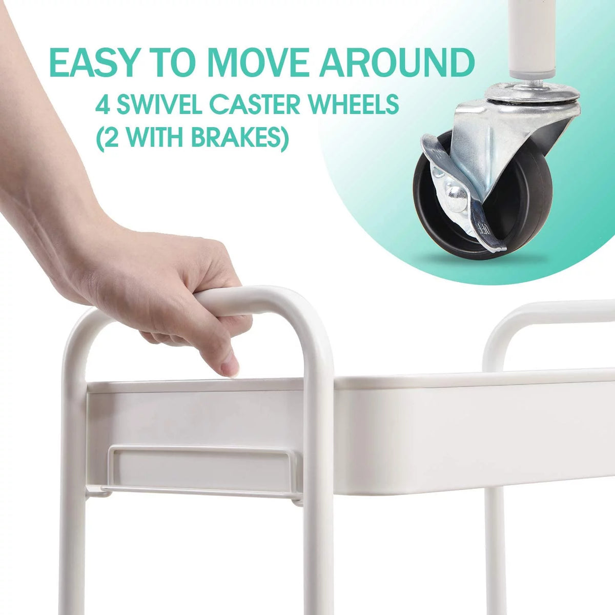 3-Tier Rolling Metal Utility Cart with Wheels, White X166554