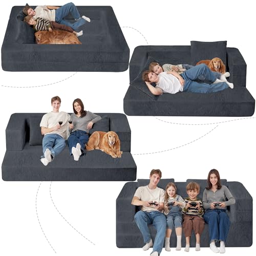 Faux Fur Convertible Bean Bag Sofa Bed with Pillow H745
