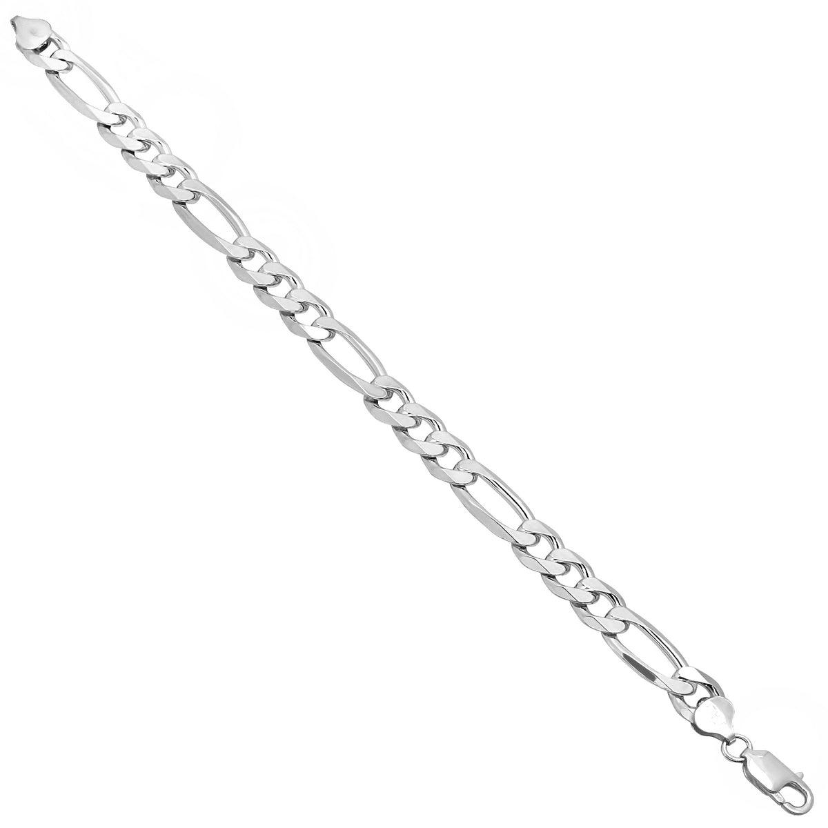 9.3mm Solid .925 Sterling Silver Figaro Chain Link Bracelet W432038
