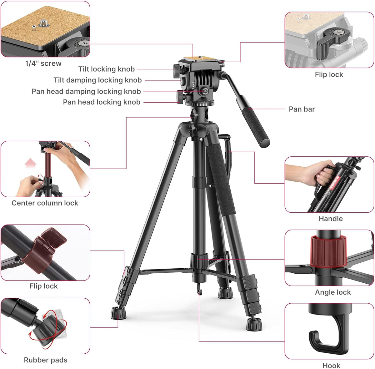 72" Heavy Duty Aluminum Tripod with Fluid Head, Pack of 2 Q8977