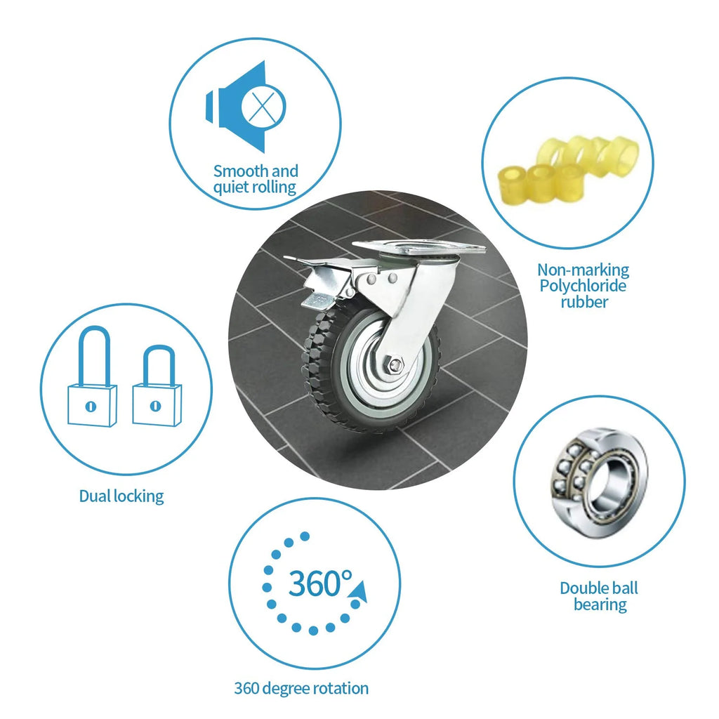 8'' Heavy Duty Anti-Skid Rubber Swivel Casters 4 Pack T5925