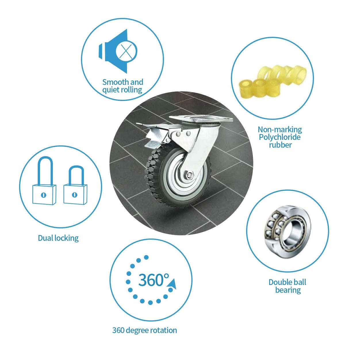 8'' Heavy Duty Anti-Skid Rubber Swivel Casters 4 Pack T5925
