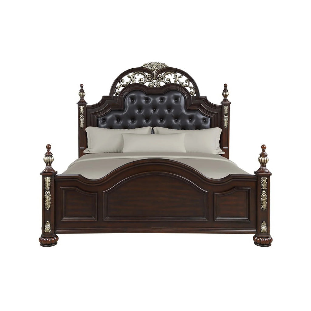 Brown Solid Wood Queen Bed Q128