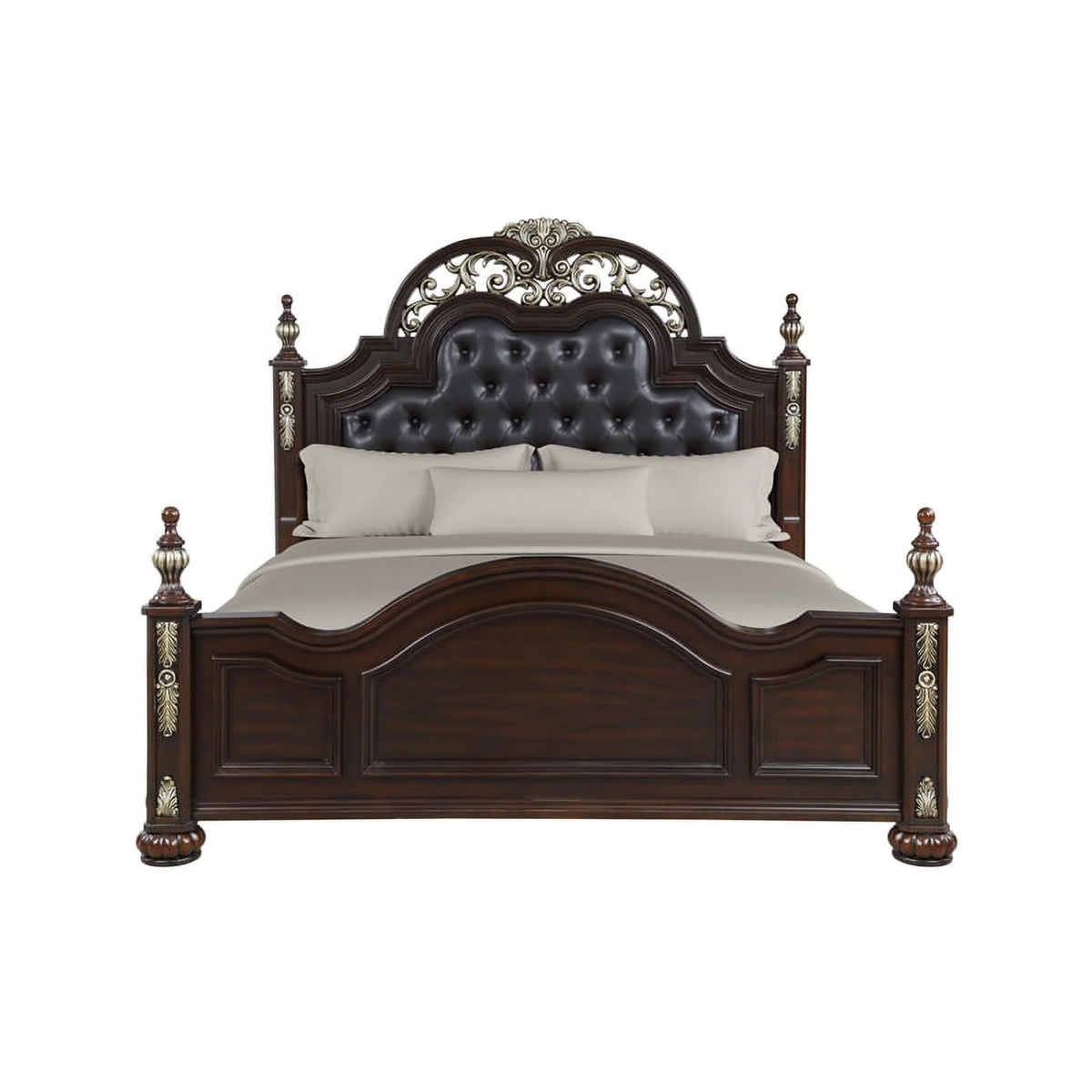 Brown Solid Wood Queen Bed Q128