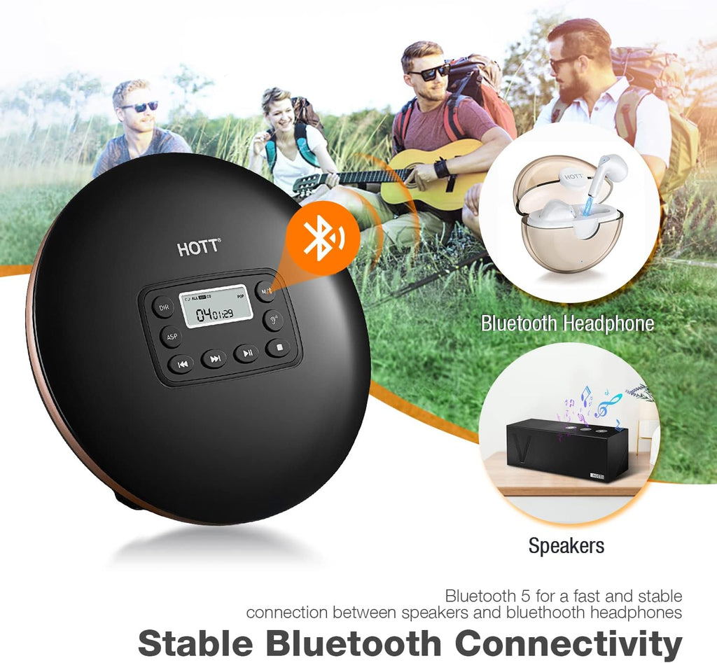 Bluetooth Portable CD Player with Stereo Headphones C640678