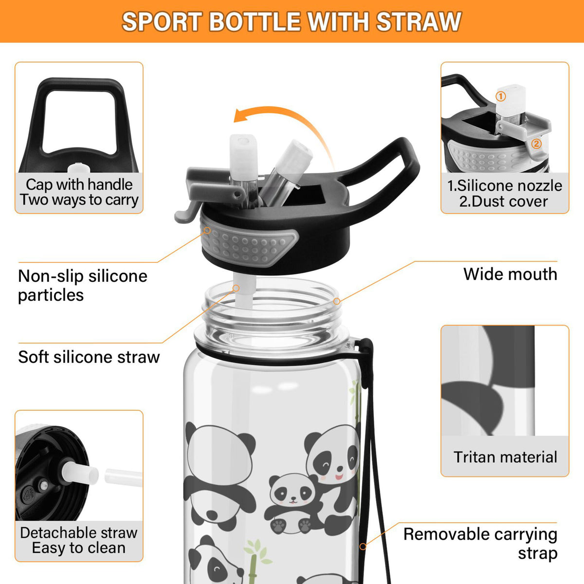 32oz Tritan Leakproof Clear Water Bottle with Straw J491855