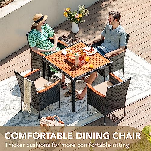 9 Piece Wicker Outdoor Dining Table and Chairs Set with Acacia Wood Table Top H24045
