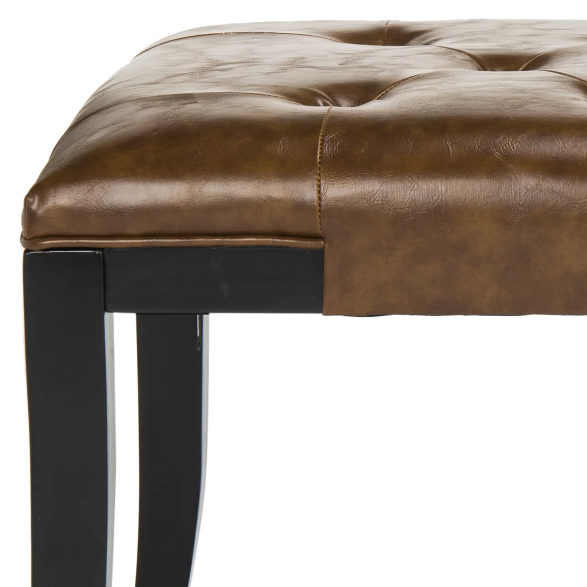 Rustic Curved Leather Tufted Bench R4503
