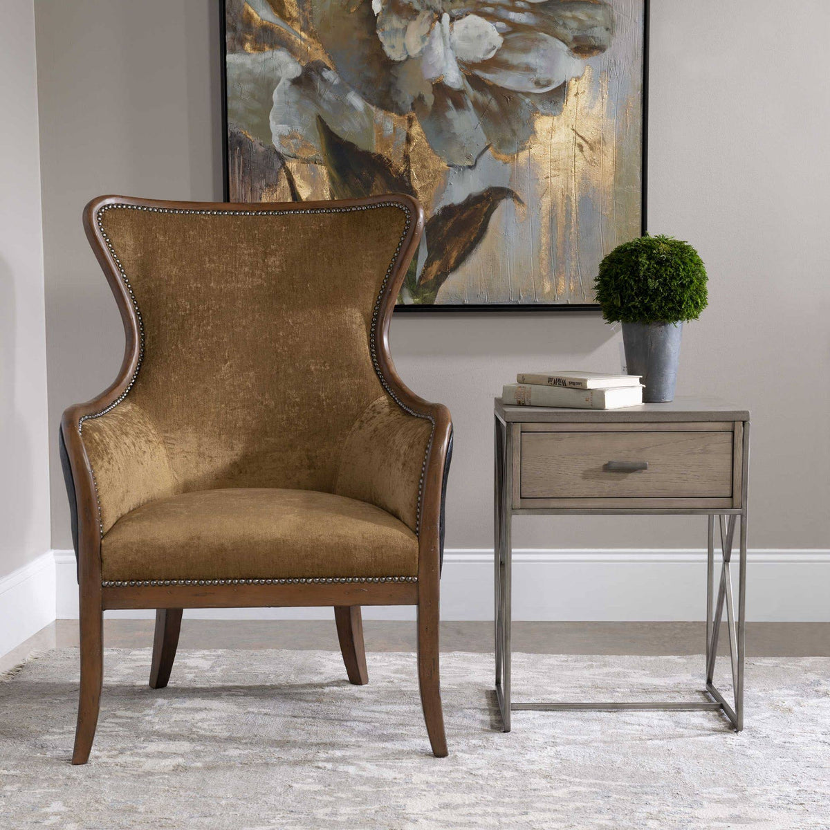 Brown and Gray Rectangular Side Table T6447
