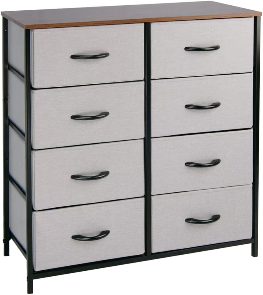 Gray 8 Drawer Vertical Dresser with Fabric Bins S516