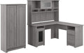 L Shape Desk with Hutch and 2 Door Tall Storage, Gray R117542