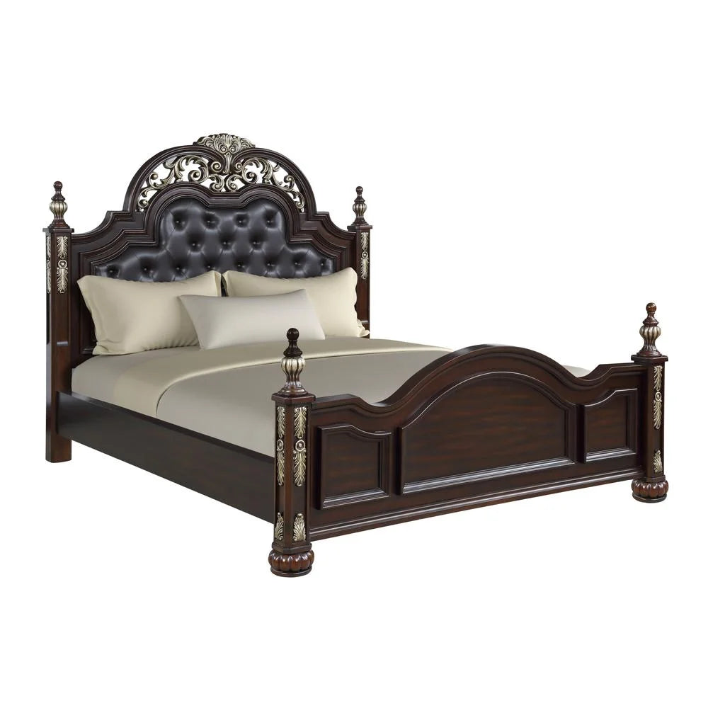 Brown Solid Wood Queen Bed Q128