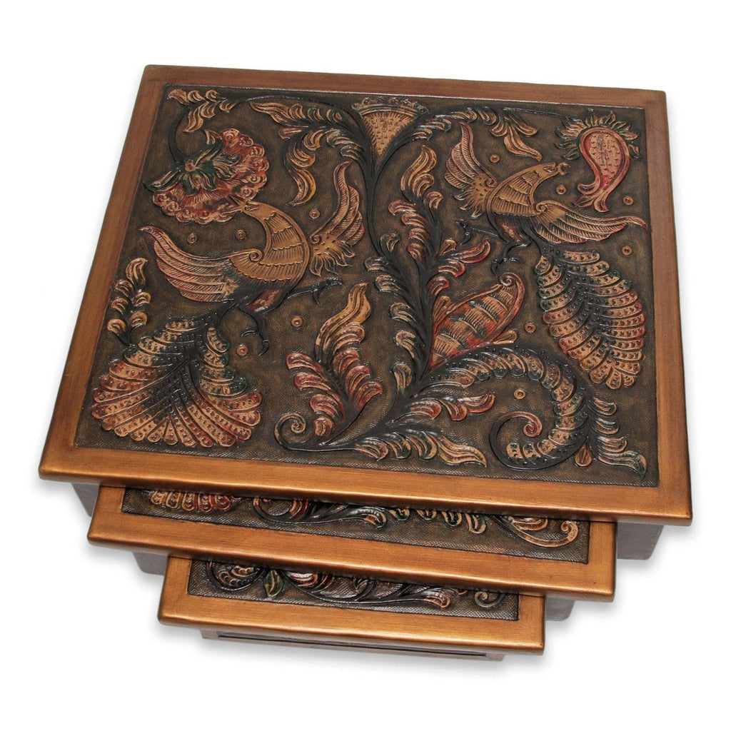Tooled Leather Wood Side Table (Set of 3) F768045