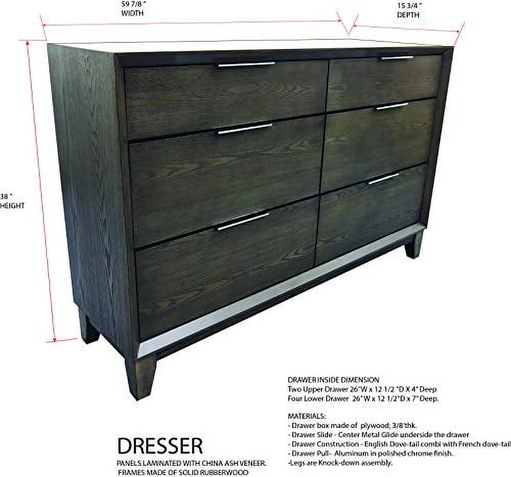 King Size Gray Bedroom Set with Bed Dresser Mirror Chest and 2 Nightstands U280353