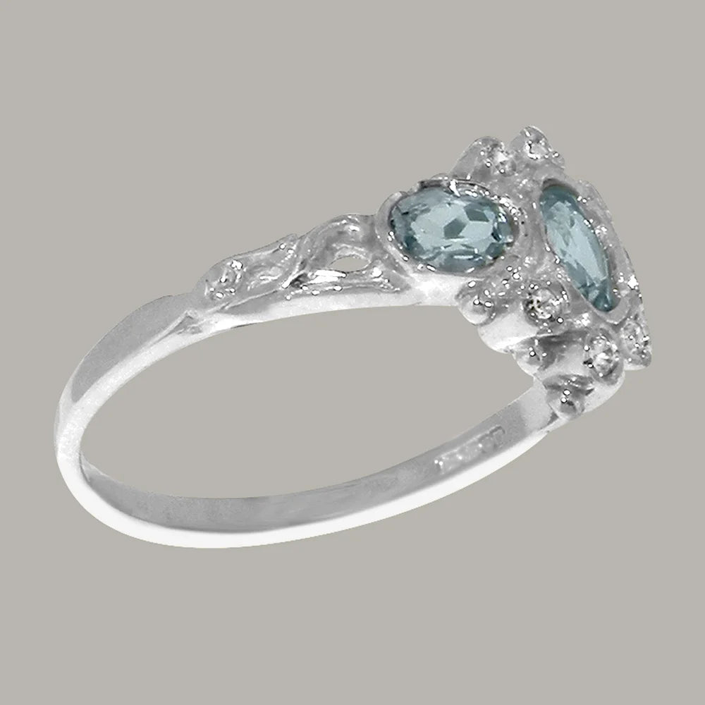 14k White Gold Aquamarine & Diamond Womens Ring R561