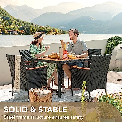 9 Piece Wicker Outdoor Dining Table and Chairs Set with Acacia Wood Table Top H24045