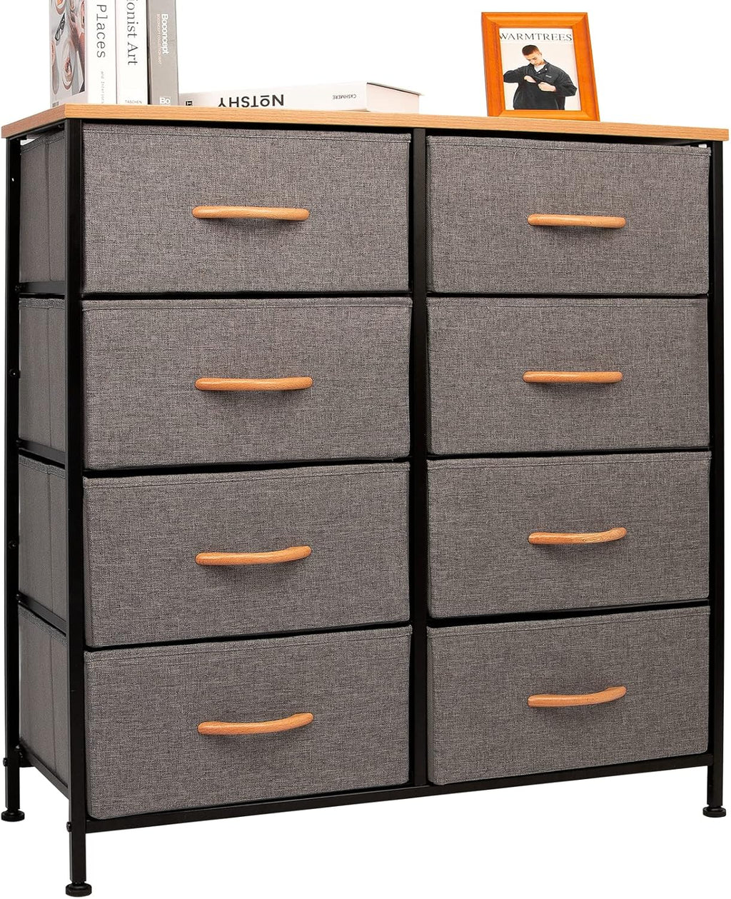 Gray 8 Drawer Vertical Dresser with Fabric Bins S516