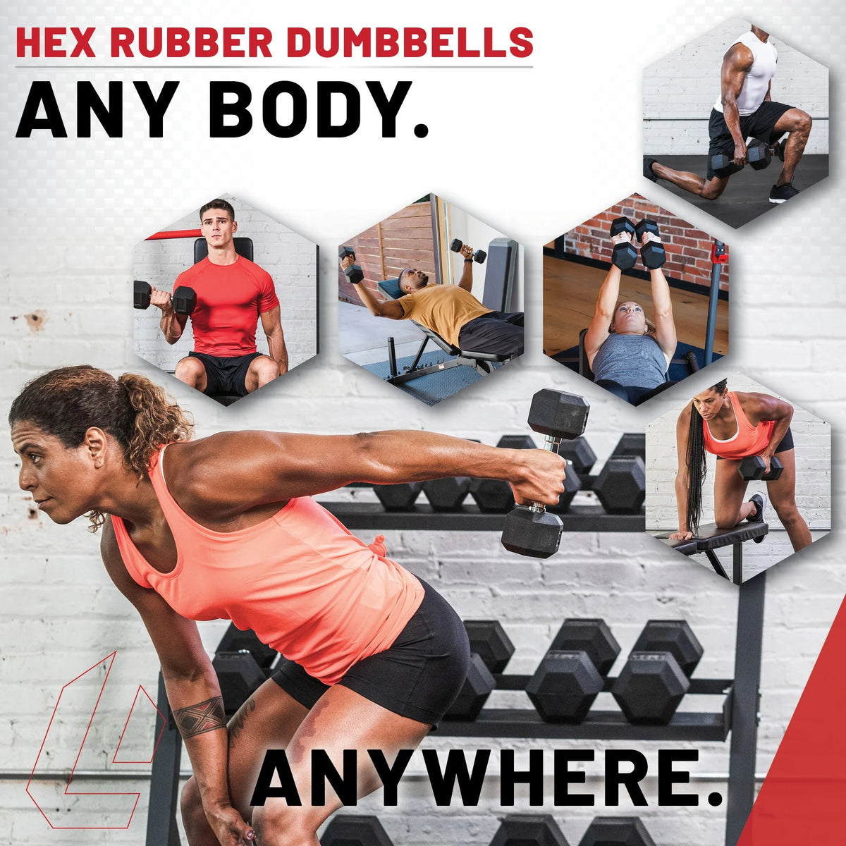 150 lb Hex Rubber Dumbbell Set W353406