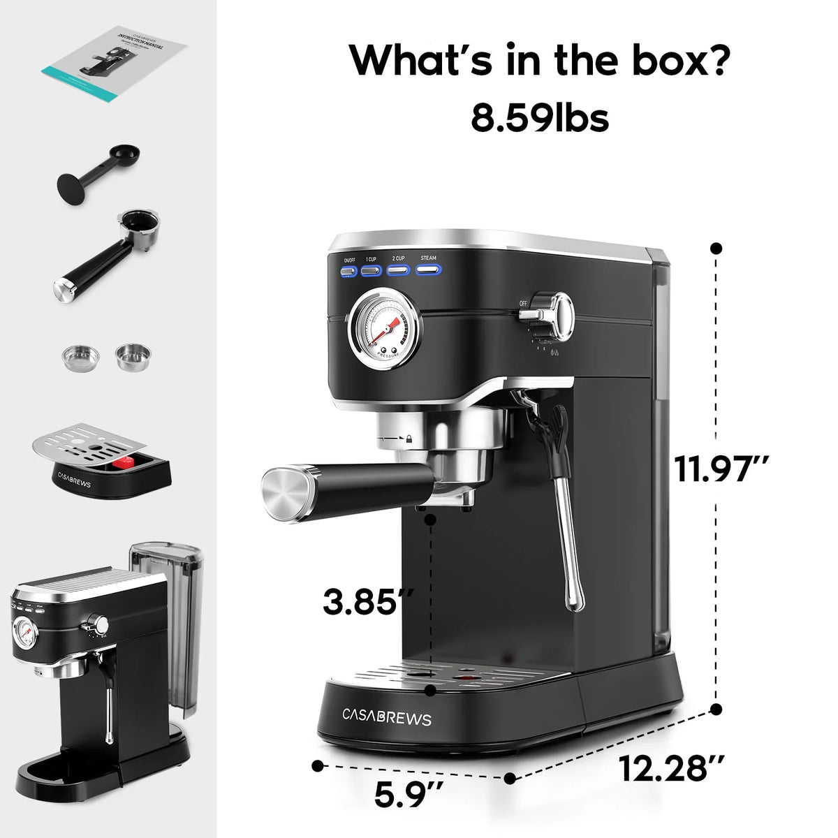 20 Bar Espresso Machine with Milk Frother Steam Wand, Stainless Steel Z46301