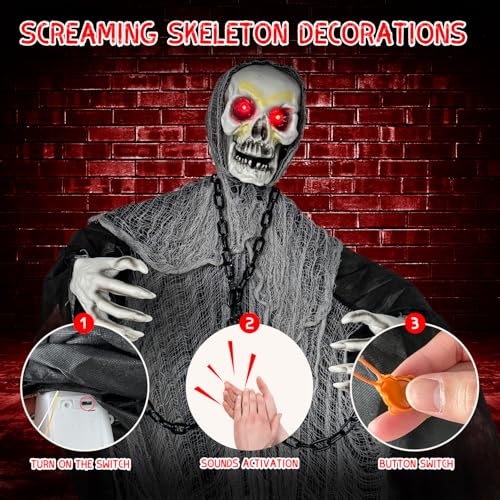 Life Size Animatronics Grim Reaper Halloween Decoration with Chain F896