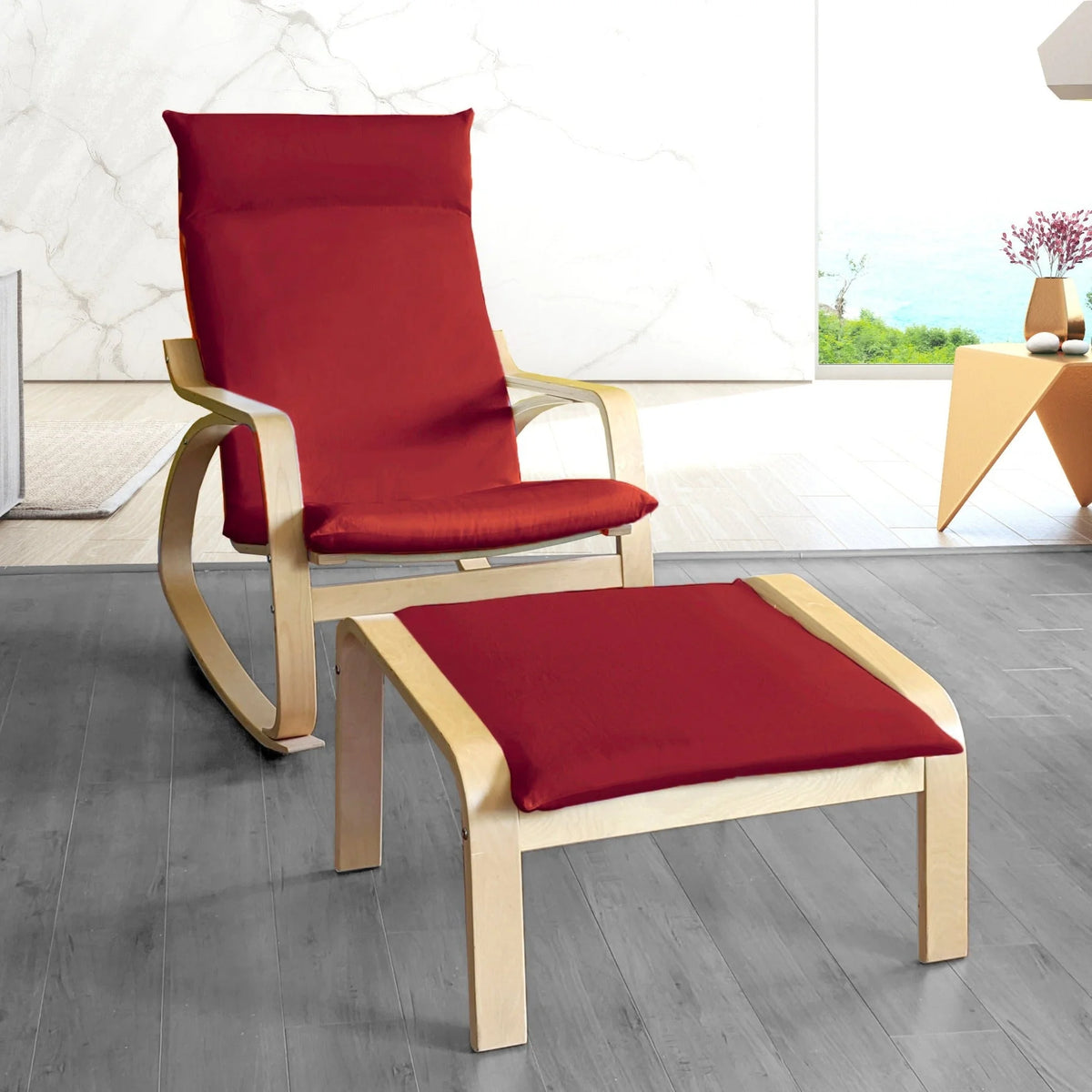Velvet Burgundy Red Chair and Ottoman Covers X9795